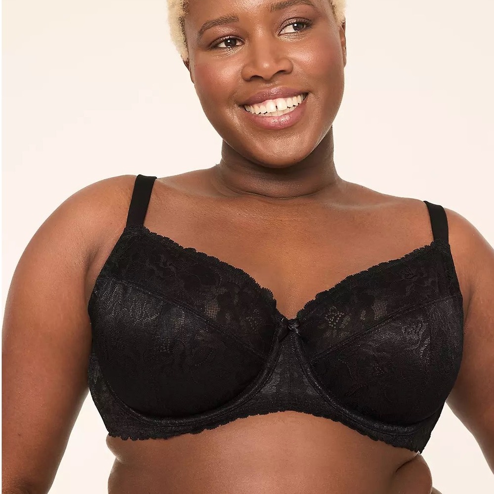 Cacique 40I Black Unlined Balconette Lace Bra Underwire Plus Size Lane Bryant